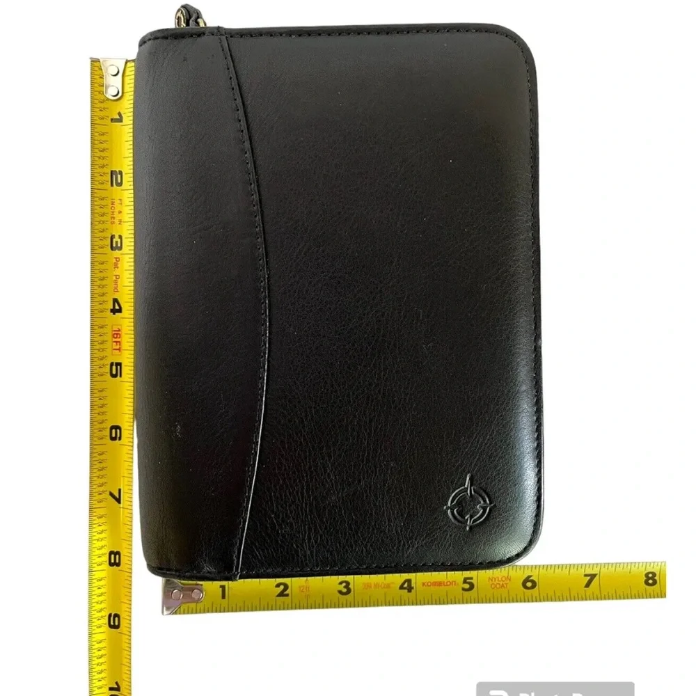 Franklin Covey Black Full Grain Nappa Leather USA Device Holder Zip Binder Tabs